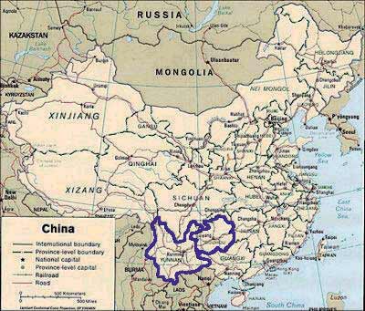 Map of China showing Bai Concentration